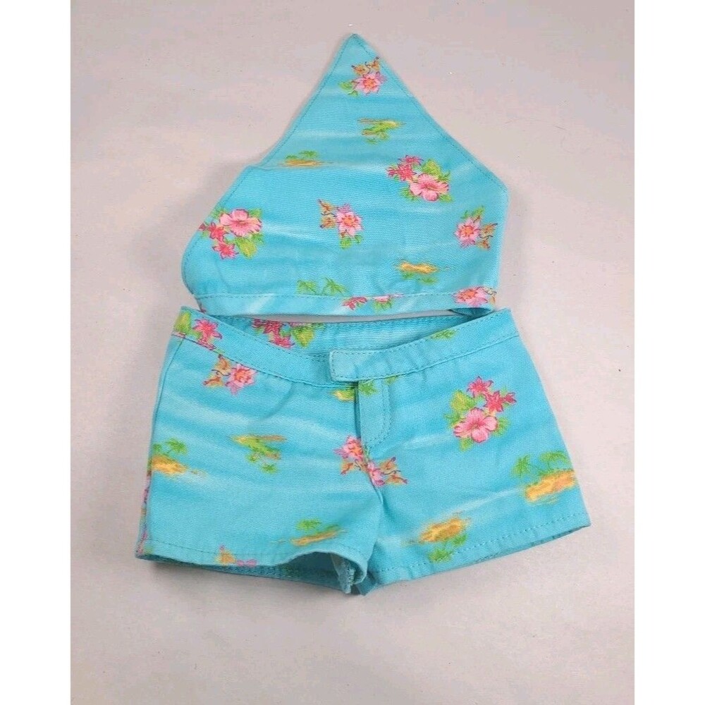 Pleasant Co. American Girl  Aqua Floral Shorts and Head Scarf